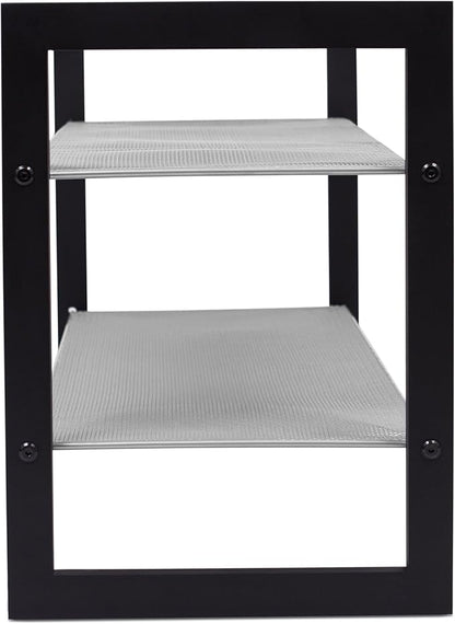 Internet's Best Mesh Shoe Rack - 2 Tier - Free Standing Metal Wood Shoe Organizer - Closet and Entryway - Fits 8 Pairs of Shoes - Black & Silver