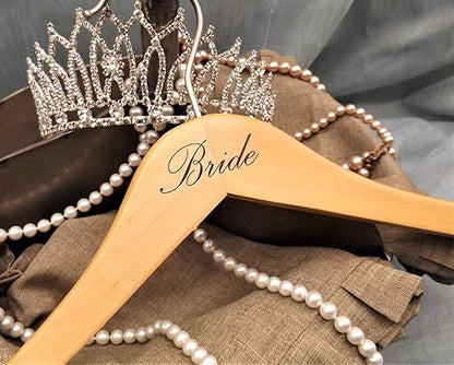 NAHANCO BG20017 Bridal Hanger Set, Natural Wood Hangers with Black Imprint (Bride and Groom), 17” (2 Piece Set)