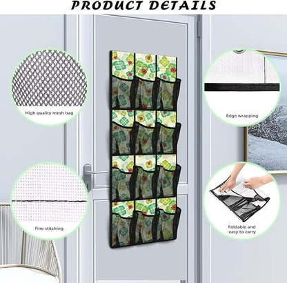 Versatile 12-Pocket Behind The Door Hanging Organizer, Made of Oxford Cloth, Waterproof Foldable and Perfect for Bathroom Bedroom Closet Storage, Lucky Leaf Ladybug