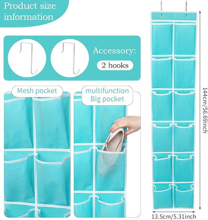 GOMAJI Over the Door Hanging Shoe Organizer, 12 Pockets, Turquoise
