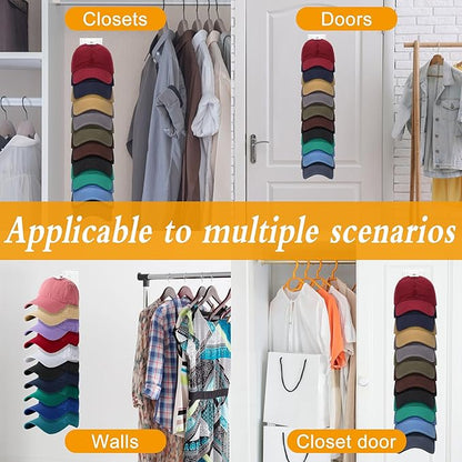 Hat Racks for Baseball Caps,Hats Rack Organizer Hold Up to 20 Hats,Hat Organizer for Baseball Caps Hat Holder Storage Display Adhesive/Wall Drilled for Wall,Door,Closet,Hat Racks for wall (1PK, Clear)