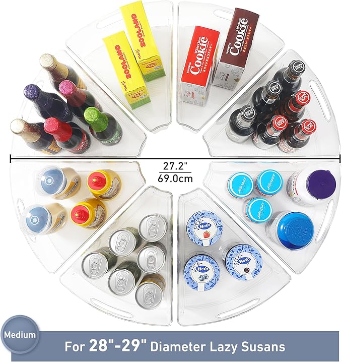 Leeden Lazy Susan Organizer for 28" Diameter Corner Lazy Susan, Plastic Kitchen Cabinet Storage Bins with Handle, 8 Packs, 1/8 Wedge - Food Safe, BPA Free