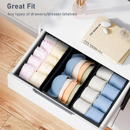 DIMJ Drawer Organizer Clothes - Underwear Organizer Small Sock Organizer Closet Organizers and Storage Box Dresser Drawer Dividers for Baby Clothes,Bra,Socks, Belt, Tie, Set of 12, Black