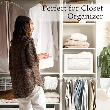 Criusia 4 Pack Closet Organizers and Storage, Large Linen Closet Baskets for Organization, Foldable Storage Containers for Towels, Clothing, Jeans, Books, Shelves, White