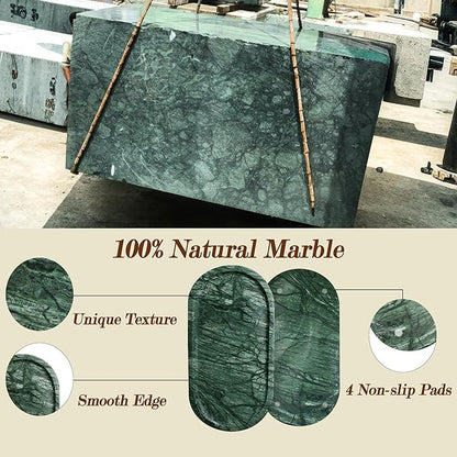 YMXYJM Genuine Real Natural Marble Tray for Bathroom, Luxury Indian Green Stone Vanity Tray, Decorative Oval Trays for Countertop Storage Organizer, Dresser, Kitchen, Home Decor, 11.8" x 6", Green