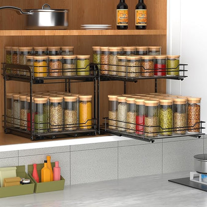 BOIVSHI 2-Tier Spice Rack, Pull Out Cabinet Organizer Spice Racks Height Adjustable Heavy Duty Metal Basket for Inside Cabinets & Pantry Closet(9.5''Wx10.5''Dx9.5''H)