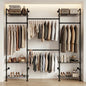 Wall Mounted Closet System – Adjustable Clothing Rack with 4 Expandable Rods & 6 Shelves, Heavy Duty Industrial Pipe Clothes Rack for Closet Organizer and Storage, Black