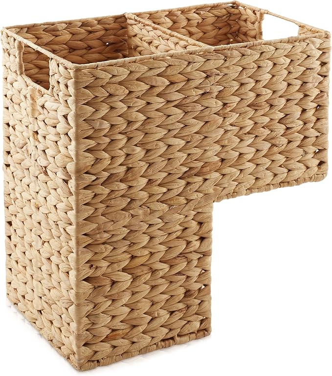 Casafield Stair Step Basket with Handles, Natural - Woven Water Hyacinth Staircase Basket Storage Bin Organizer