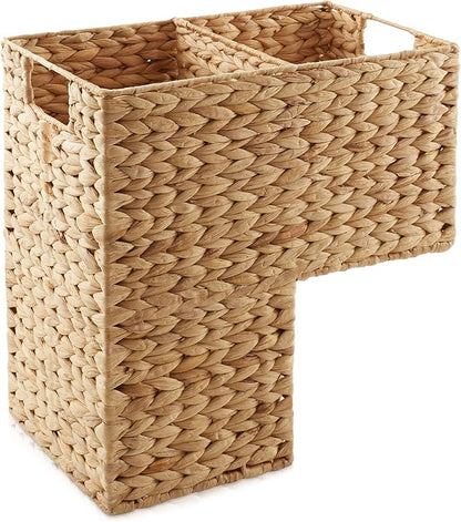 Casafield Stair Step Basket with Handles, Natural - Woven Water Hyacinth Staircase Basket Storage Bin Organizer