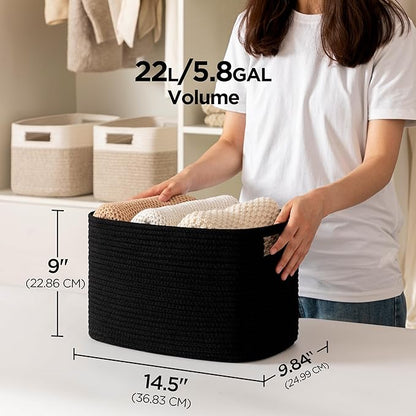 UBBCARE 4 Pack Storage Baskets for Organizing, Shelf Baskets with Handles, Woven Storage Baskets for Bookcase/Cube Shelf/Closet, 14.5"L x 9.8"W x 9"H, Black