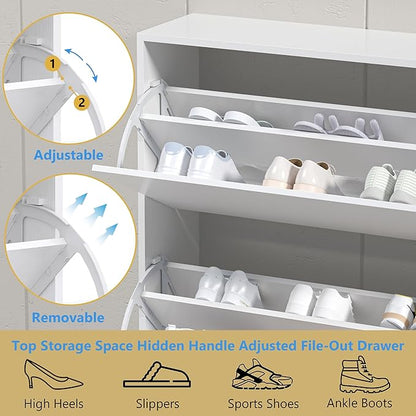 HUANLEGO Shoe Cabinet for Entryway, White Shoe Storage Cabinet with Doors 3 Flip Drawers Hidden Shoe Cabinet Modern Shoe Rack Storage Organizer for Entryway,Closet, Living Room,Hallway