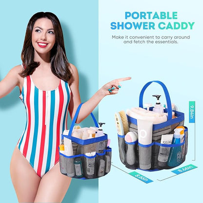 EUDELE Mesh Shower Caddy Portable for College Dorm Room Essentials,Shower Caddy Dorm with 8-Pocket Large Capacity for Beach,Swimming,Gym,Travel essentials, Blue