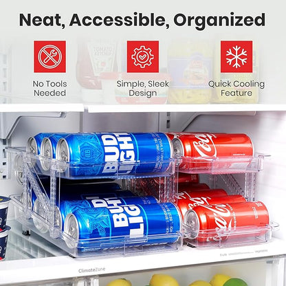 Expandable Soda Can Dispenser For Fridge - 2-Pack - Clear Transparent Soda Can Organizer For Refrigerator, Kitchen, and Pantry Storage Organizer for Cans, Beverage Bottle, Canned Food & Bottles