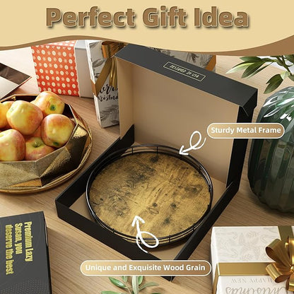 Lazy Susan Turntable Organizer for Table Top, 10’’ Round Wooden Lazy Susan for Cabinet Kitchen Countertop Pantry Dining Coffee Table for Condiments Spices, Rustic Bathroom Vanity Tray for Soap Candle