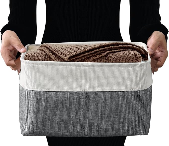DECOMOMO Storage Bins, Large Fabric Storage Baskets for Shelves, Decorative Linen Closet Organizer, 15 x 11 x 9.5 inches (Slate Grey & White, 4 Pack)