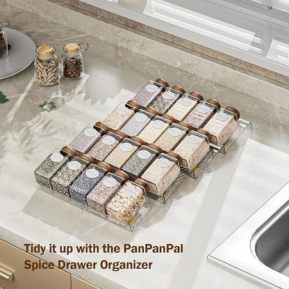 PanPanPal Spice Drawer Organizer, 4 Pack Clear Seasoning Organizer Rack, Expandable From 11" to 22" Wide Kitchen Spice Rack Organizers for Drawer, Countertop (Jars Not Included)