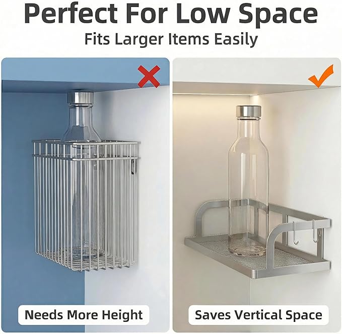 PUSDON 2-Pack 16.5" Extra Long Slim Hollowout Shower Caddy, Wall Mount Spice Rack & Bathroom Organizer, Mesh Bottom Cabinet Door Shelf Holds 50LBS - Silver Gray, Hollowout