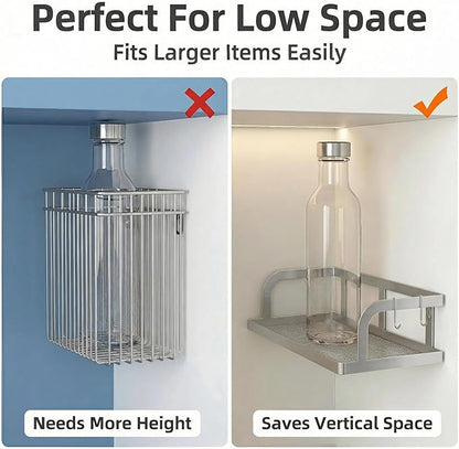 PUSDON 2-Pack 16.5" Extra Long Slim Hollowout Shower Caddy, Wall Mount Spice Rack & Bathroom Organizer, Mesh Bottom Cabinet Door Shelf Holds 50LBS - Silver Gray, Hollowout