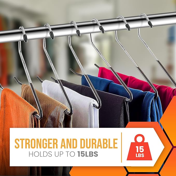 Pants Hangers Non Slip Open Ended – Metal Trouser Hangers, Heavy Duty Stainless Steel Pant Hangers for Men and Women, Space Saving, 20 Pack Jeans Hangers