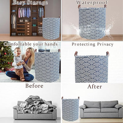 Waterproof Laundry Hamper Collapsible Laundry Basket Leather Handle Laundry Bag Large Clothes Storage Toy Organization for Bathroom Bedroom Laundryroom College Dorms (951-Satisfied laundry hampers)