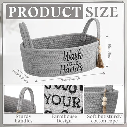 Wash Your Hands Bathroom Decoration Grey Cotton Rope Toilet Basket Toilet Paper Holder Basket Rustic Bathroom Organizer Farmhouse Home Decoration Organizing Small Baskets