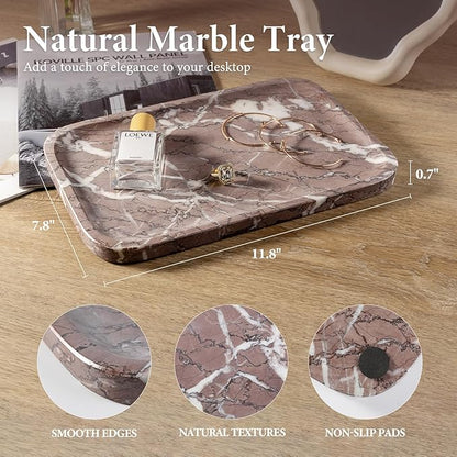 Koville Marble Tray, 12"x8" Marble Vanity Tray for Countertop Bathroom Kitchen Dresser, Decorative Catchall Trays for Perfume Jewelry, Rectangular Stone Serving Tray(Purple)