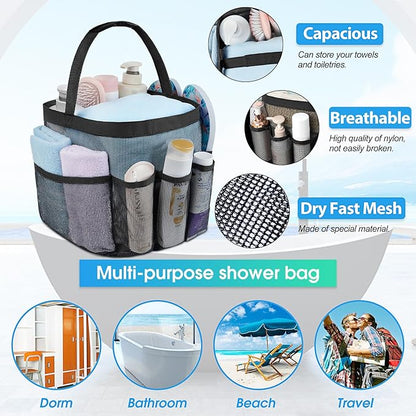 Attmu Mesh Shower Caddy Portable for College Dorm Room Camping Essentials, Shower Caddy Dorm with 9-Pockets, Large Capacity Hanging Basket Bathroom Bag for Toiletry, Swimming, Gym, Camp, Beach