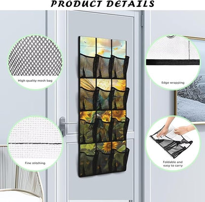 Sunflower Bird Over the Door Hanging Organizer for Closet - Large Storage Bags with Metal Hooks, Space Saving Home Organization
