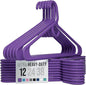 NEATERIZE Thick Heavy Duty Hangers - Purple Plastic Clothes Hangers 12 Pack - Great for Coat Hanger, Jackets Jeans & Suit Hanger for Closet, New Apartment Essentials Percheros Ganchos para Colgar Ropa