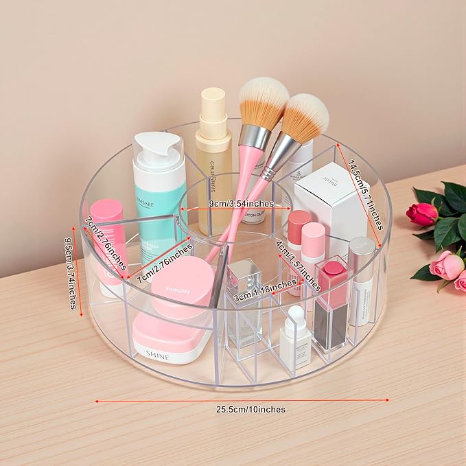 Lonian 360° Rotating Makeup Organizer, Adjustable Acrylic Cosmetic Storage, Cosmetic Organisers and Spinning Makeup Stand for Beauty Skincare