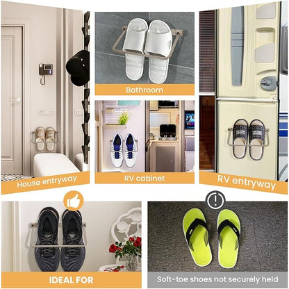Rv Shoe Rack Wall Mounted 4 Packs-Aluminum Camper Wall Hanging Shoe Rack,Foldable Rv Shoe Organizer Shelf,Effective Shoe Storage Rack for Various Footwear, Travel Trailers And Campers
