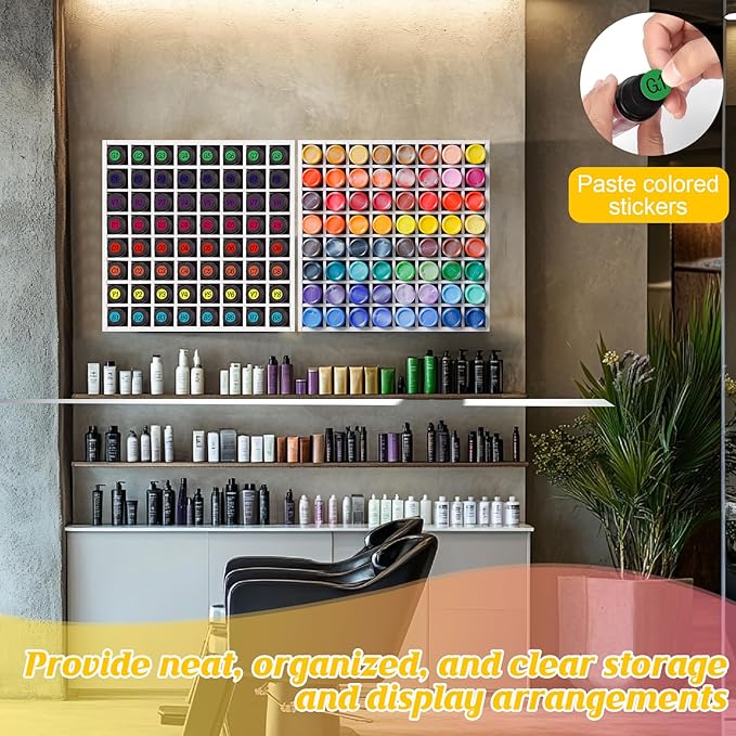 64 Grids Hair Color Organizer for 2oz Shades EQ Wall Mounted Hair Color Rack Stackable Hair Dye Holder Paint Bottle Rack Stand for Salon Decor Lumishine Igora Vibrance Deepshine Use (1, White)