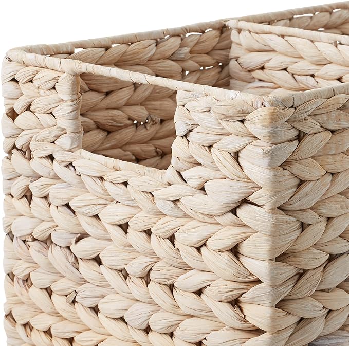 Casafield Stair Step Basket with Handles, Whitewash - Woven Water Hyacinth Staircase Basket Storage Bin Organizer