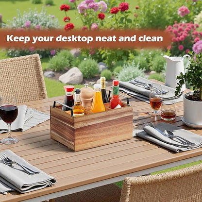 Wooden Silverware Caddy Organizer, Acacia Wooden Silverware Holder, Utensil Holder for Party, Utensil Organizer for Countertop, Wood Color
