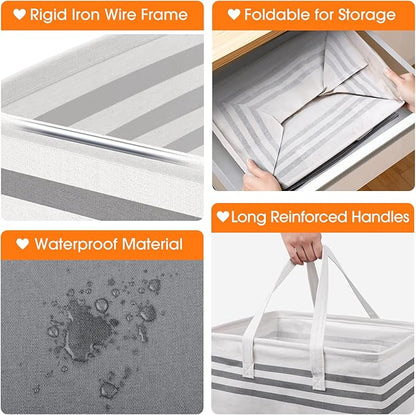 3 Pack Large Laundry Baskets, Laundry Hampers, Freestanding Waterproof Collapsible Clothes Bag with Extended & Reinforced Handles - Clothes Basket for Dorm, Bathroom, Home (88L)