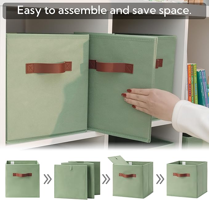 GRANNY SAYS 11 Inch Cube Storage Bins, Collapsible Fabric Storage Cubes with Handle, Closet Baskets for Organization, Storage Cubes for Shelves, Closet, Sage Green, 6-Pack