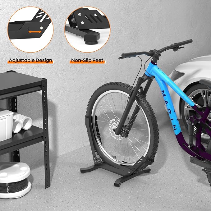 ALIXUEQIN Bike Stand Floor, Portable Bike Storage for Garage - Fit for 24"-29" Bikes, Tire Width up to 3.5", Road & Mountain Bicycle Stand, Front and Rear Wheel Parking Rack - Black