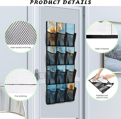 Sunflowers Over The Door Shoe Organizer Mesh Pockets Door Hanger Organizer for BedRoom Blue Marble Multi-Funtion Storage Bag 12 Pockets Multi-Pocket Shoe Holder Hanger