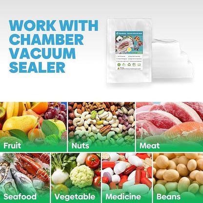 Chamber Vacuum Sealer Bags,6"X8"&8"X12"200Pcs Pre-cut Chamber Machine Pouches,Heavy Duty Chamber Vacuum Bags for Commercial Sealer,Food Storage,Meal Prep,Sous Vide,Meat Cheese Goods