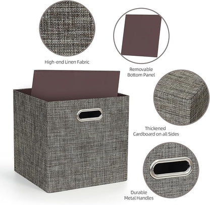 Posprica Storage Basket Bins,13×13 Foldable Storage Boxes Containers for Closet Organizer Shelf Cabinet Bookcase,Thick Fabric Drawer with Shimmer,4pcs,Brown