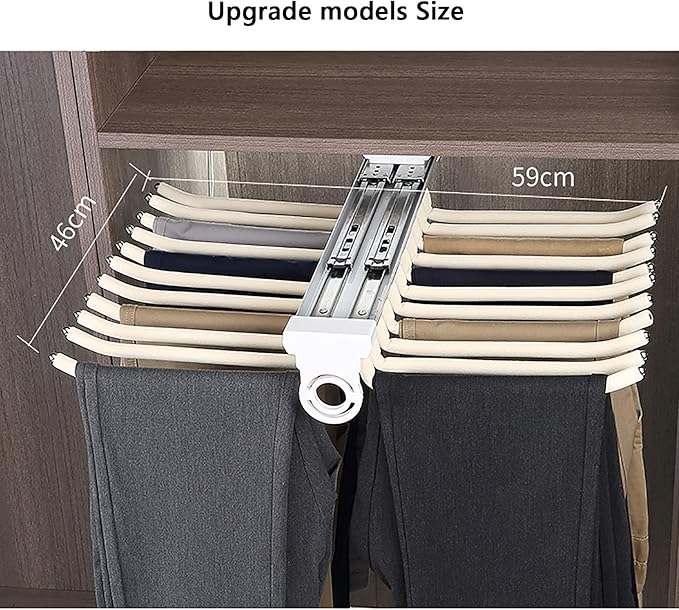 Pull Out Trousers Rack,Extendable Pants Holder,Cabinet Organizers Pants Rack Pant Hanger Rail Top Mount,for Space Saving and Storage,Beige