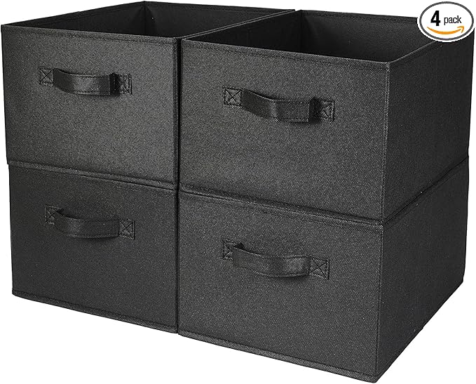 Clothings Collapsible Storage Bins, Foldable Organizers and Storage Baskets Cube Storage Bin for Bedroom Living Room (4 Pack) (Black, 15.4x11.4x7.9inch)