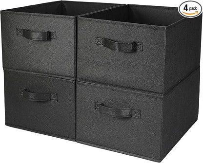 Clothings Collapsible Storage Bins, Foldable Organizers and Storage Baskets Cube Storage Bin for Bedroom Living Room (4 Pack) (Black, 15.4x11.4x7.9inch)