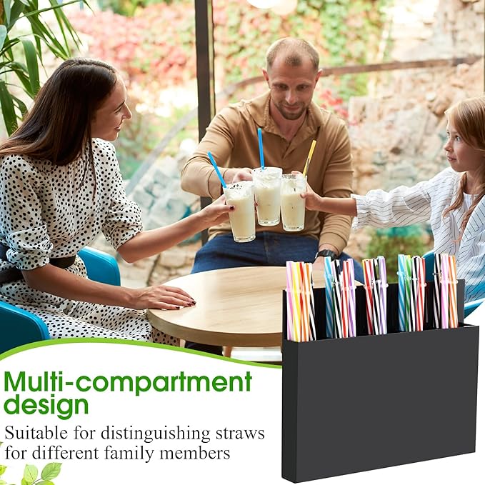 Honeydak Magnetic Acrylic Straw Holder for Cabinet Door with Adhesive Tapes and 5 Removable Partitions, Reusable Straw Organizer Storage Space-saving for Cabinet Door Fridge Kitchen(Black,9.8 Inch)