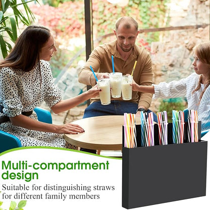Honeydak Magnetic Acrylic Straw Holder for Cabinet Door with Adhesive Tapes and 5 Removable Partitions, Reusable Straw Organizer Storage Space-saving for Cabinet Door Fridge Kitchen(Black,9.8 Inch)