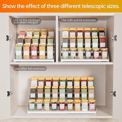 RCHYFEED Spice Rack Organizer for Cabinet, Expandable 3 Tiered Spice Rack, Metal Spices Organizer, Height Adjustable Fits More Space, Display Shelf Organizers for Cabinet Countertop Pantry Cupboard
