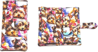 Tea Bag Wallet, XL, Featuring Tea Cups and Flowers, Twelve Pockets, Nothing Falls Out, Secure Hold Tea Bags, Includes 4 Tea Bags, Quilted Handmade, Your Choice of Fabric