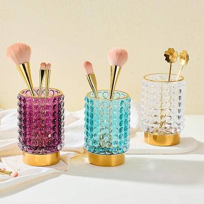 Makeup Brush Holder Organizer,Toothbrush Holders,Desk Pen Pencil Holder,Multifunctional Vintage Glass Brush Cup(A38-1-US/Clear/L)