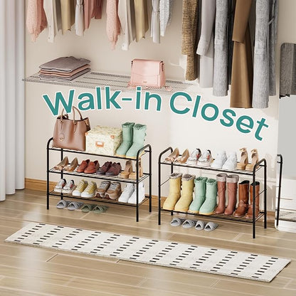 viewcare Shoe Rack for Closet, 3-Tier Long Shoe Rack for Entryway & Garage, Sturdy Metal Construction, Shoe Organizer Holds 8-12 Pairs