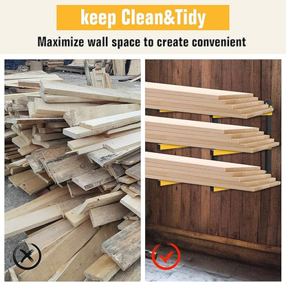3-Level Collapsible Lumber Metal Storage Rack, Wall-Mounted Wood Organizer for Indoor and Outdoor Use, 2 Pack